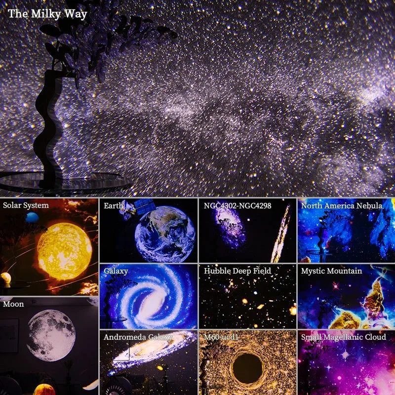 Projecteur de galaxie à LED Veilleuse de ciel étoilé Projecteur 360° Lampe de nuit de planétarium pour décoration de chambre Cadeau pour enfants