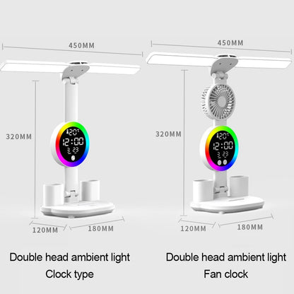 Lampe de table à LED rechargeable pour bureau d'étude Lampe de lecture à LED Veilleuse à LED avec ventilateur Horloge à LED Lampe de bureau de lecture
