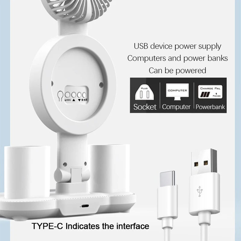 Lampe de table à LED rechargeable pour bureau d'étude Lampe de lecture à LED Veilleuse à LED avec ventilateur Horloge à LED Lampe de bureau de lecture