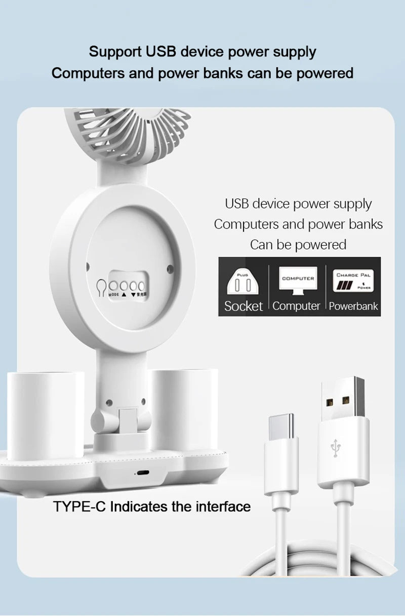 Lampe de table à LED rechargeable pour bureau d'étude Lampe de lecture à LED Veilleuse à LED avec ventilateur Horloge à LED Lampe de bureau de lecture
