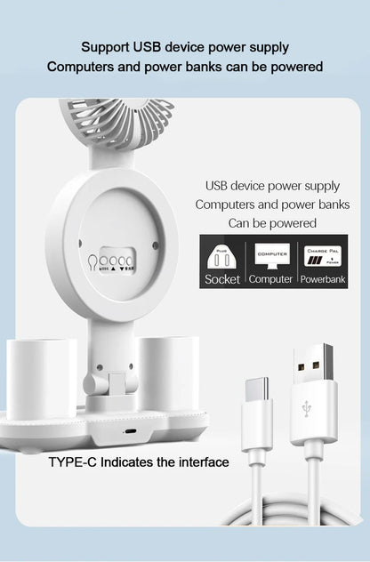 Lampe de table à LED rechargeable pour bureau d'étude Lampe de lecture à LED Veilleuse à LED avec ventilateur Horloge à LED Lampe de bureau de lecture