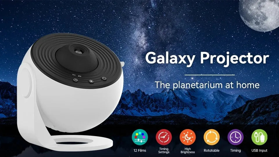 Projecteur de galaxie à LED Veilleuse de ciel étoilé Projecteur 360° Lampe de nuit de planétarium pour décoration de chambre Cadeau pour enfants